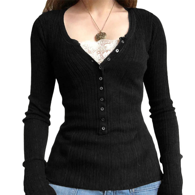 Women Vintage Lace Knit Top | Shaira