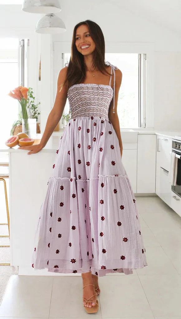 Women Rust Floral Smocked Maxi Dress | Babette