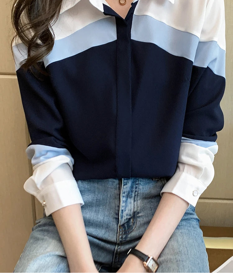 Women Color Block Button-Up Shirt | Selestina
