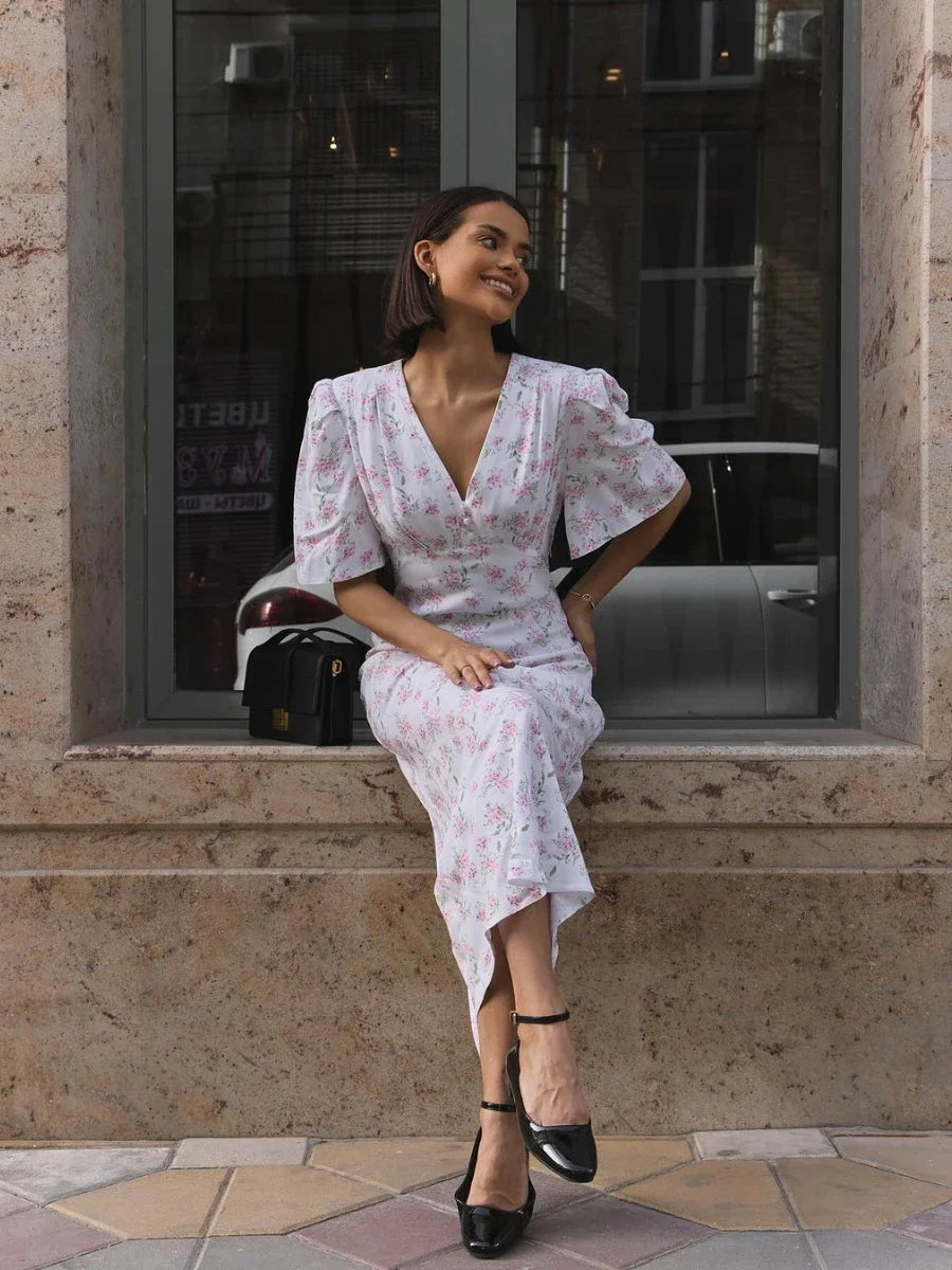 Women Floral Puff Sleeve Maxi Dress | Eloise