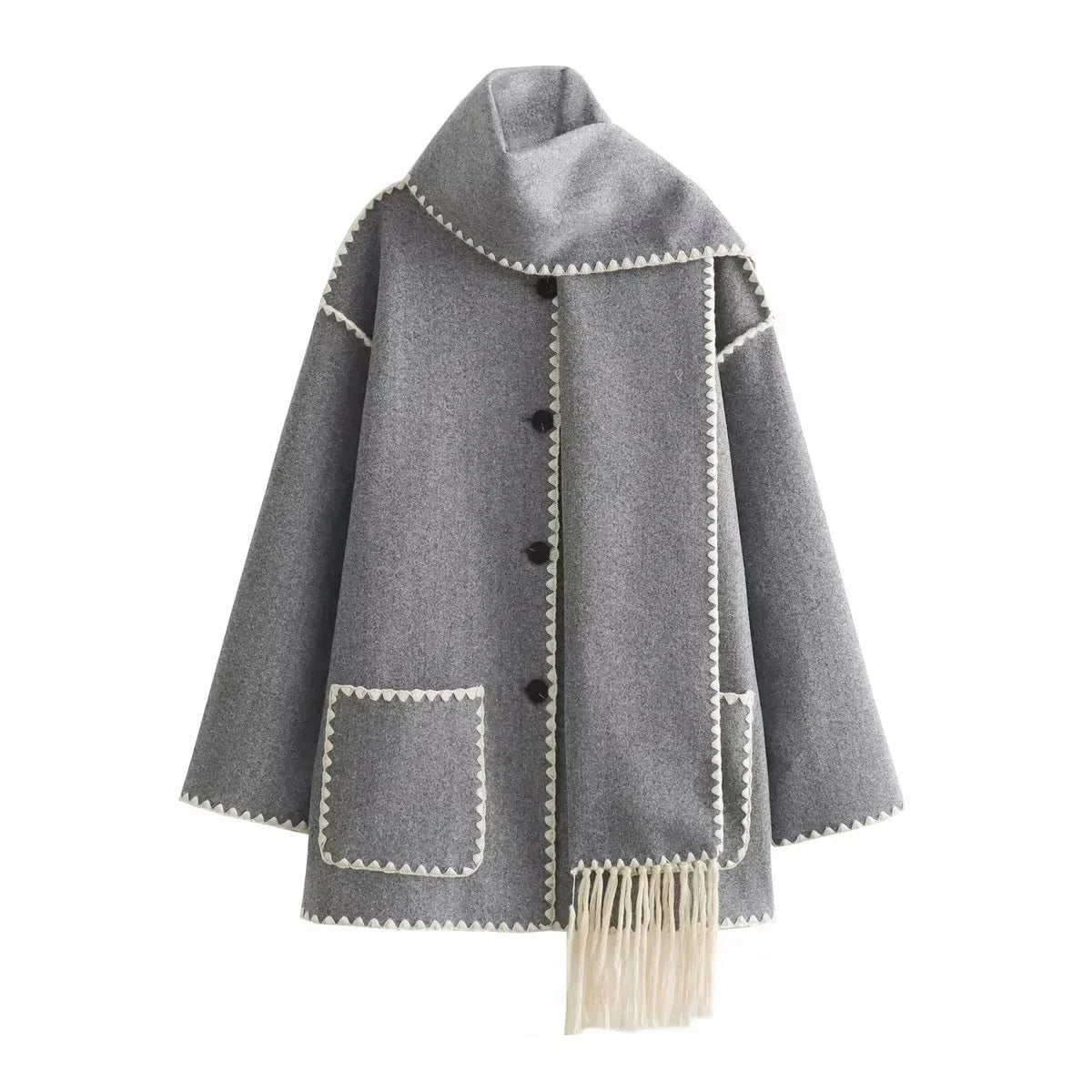 Oversized Contrast Stitch Coat | Chia