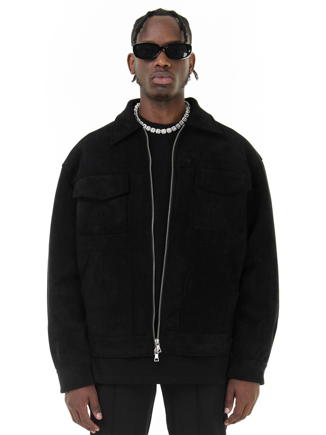 Men Suede Utility Zip-Up Jacket with Pocket Detailing | Henry