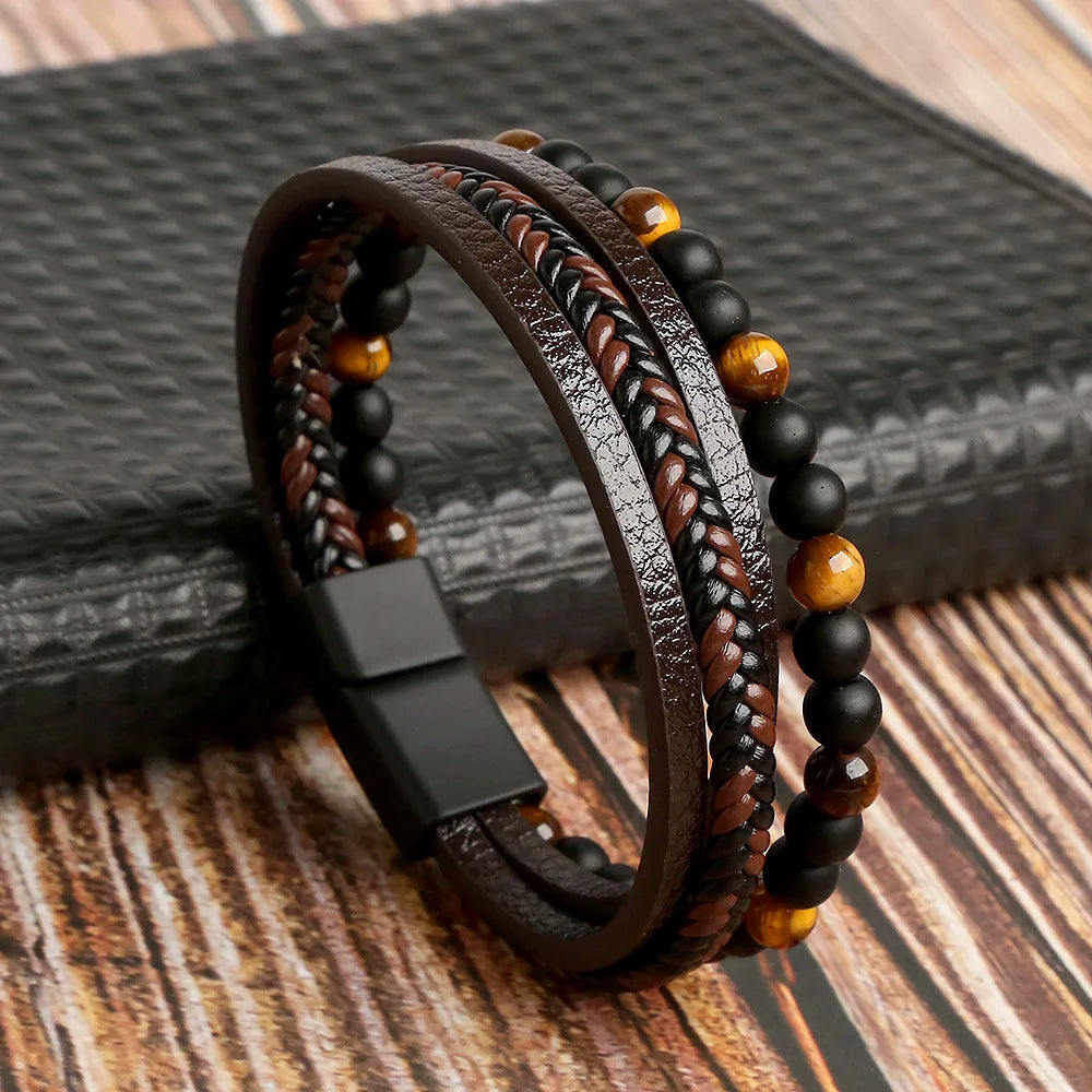 Variant image for Men's Leather Bracelet Black Multilayer | Urban Style-23