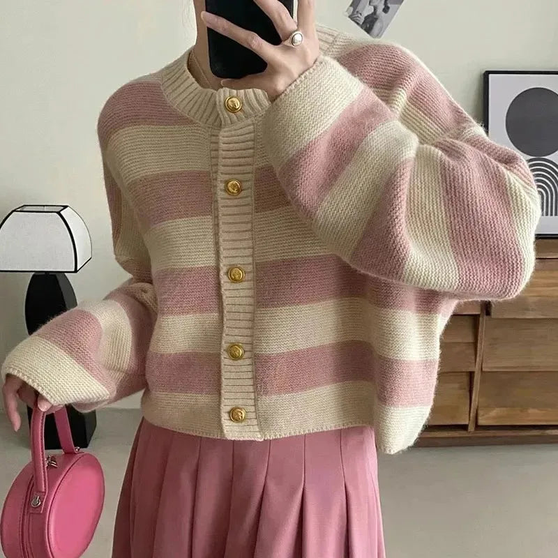 Women Striped Knit Cardigan | Angelica