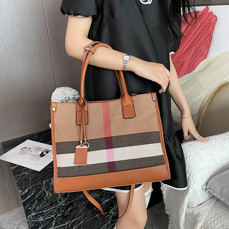 Women Elegant Plaid Tote Bag | Eliana
