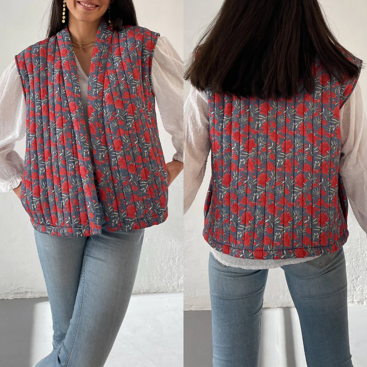 Women Patterned Sleeveless Quilted Vest | Myrtle