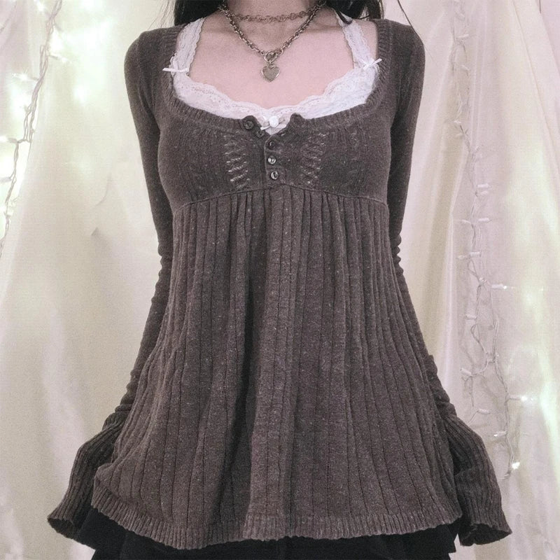 Women Vintage Lace Knit Top | Shaira