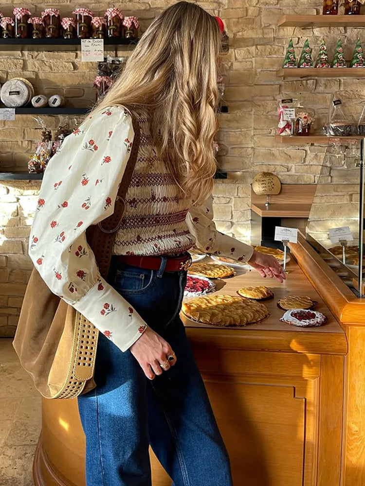 Women Vintage Smocked Floral Blouse | Elnora