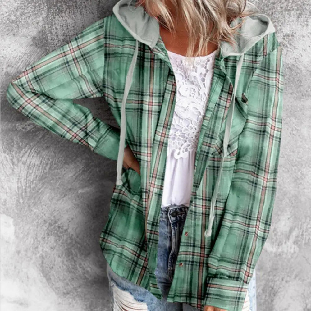 Woman Lightweight Plaid Hooded Shirt | Kalista