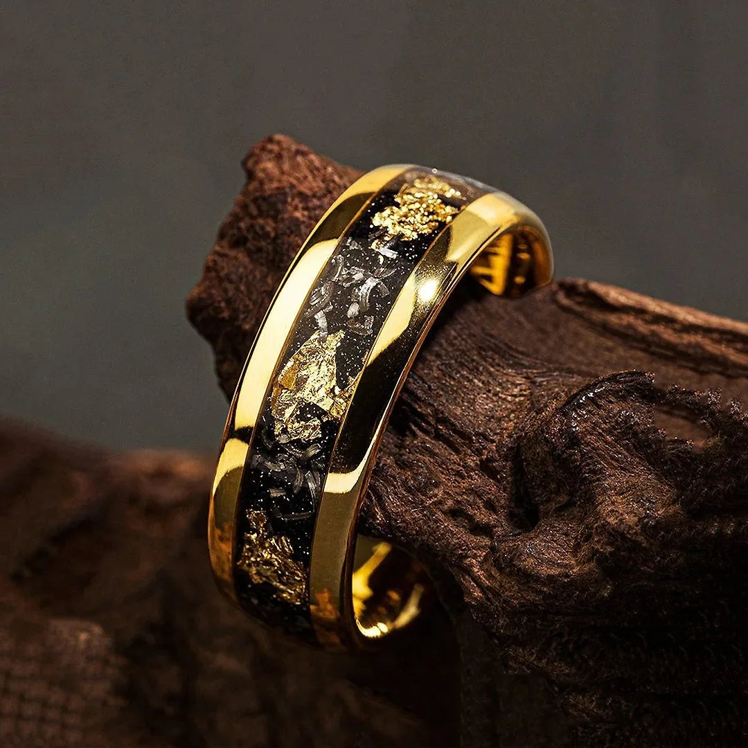 Men Gold Flake Resin Band Ring | Marzel