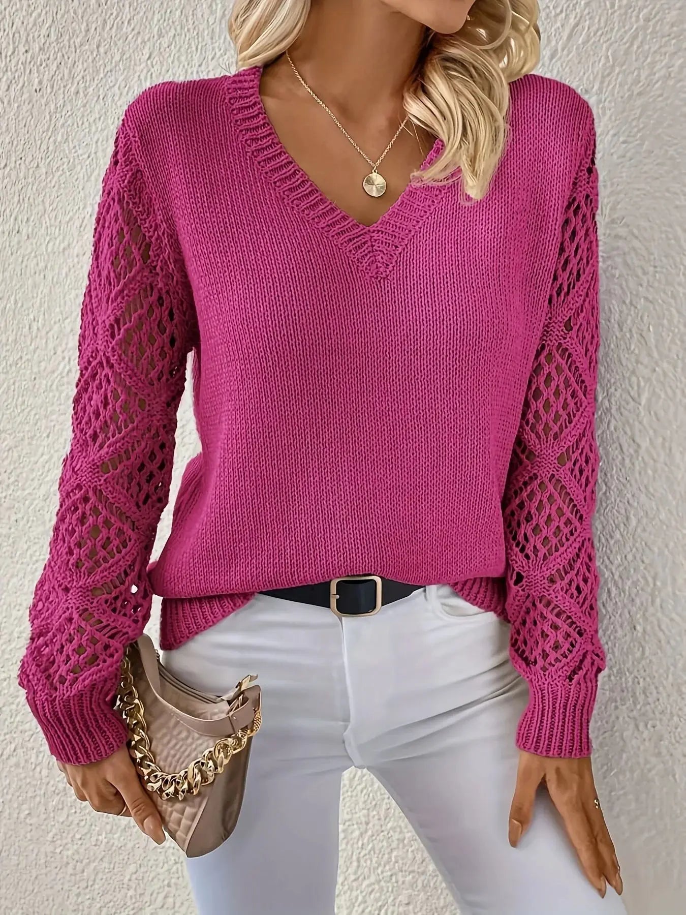 Women Crochet Sleeve Knit Sweater | Avis
