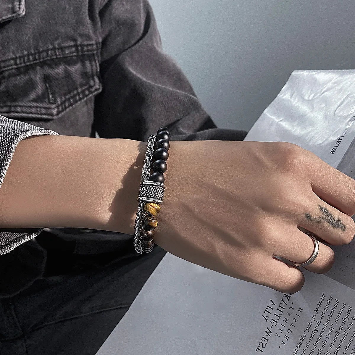 Men's Bracelet Tiger Eye Beads Stainless Steel | Classic Elegance-2