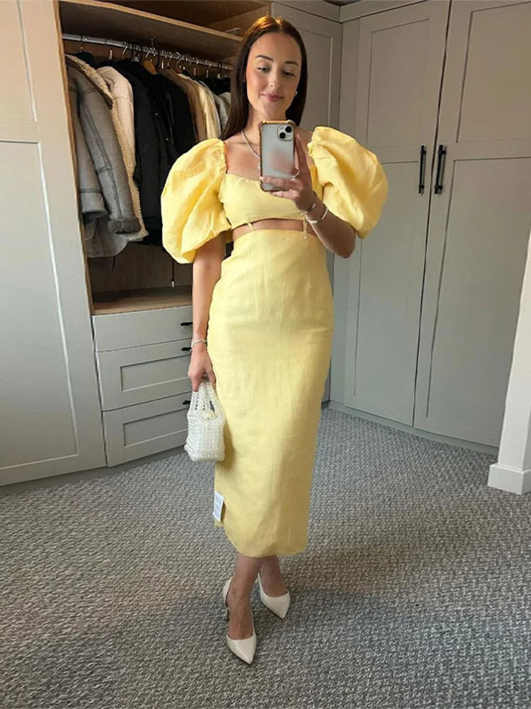 Women Sunny Puff Sleeve Midi Dress | Colette