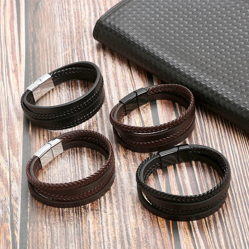 Men's Leather Bracelet Black Multilayer | Urban Style-3