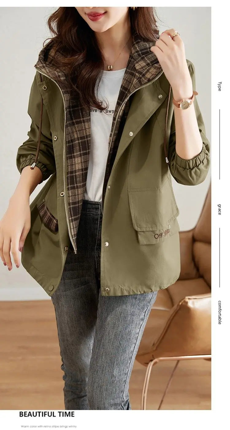 Women Oversized Plaid Hooded Jacket | Galina