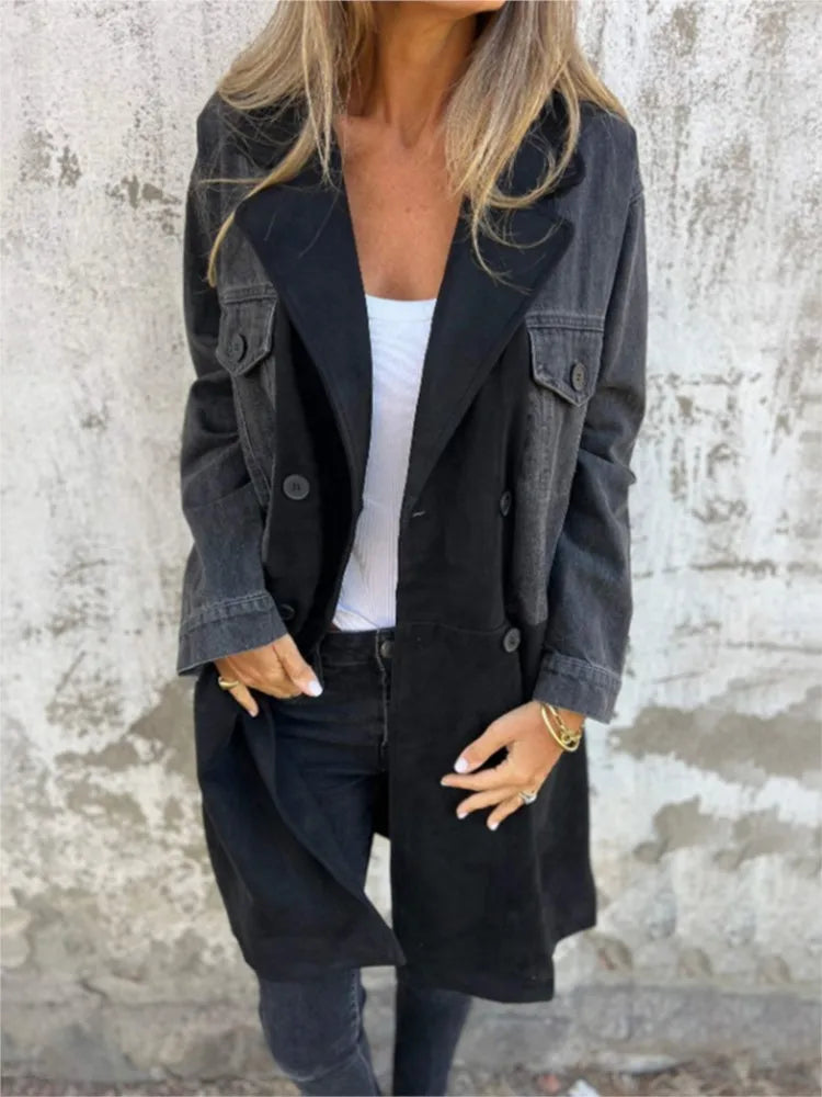 Women Denim Jacket Mid-Length Blue | Autumn Breeze-2