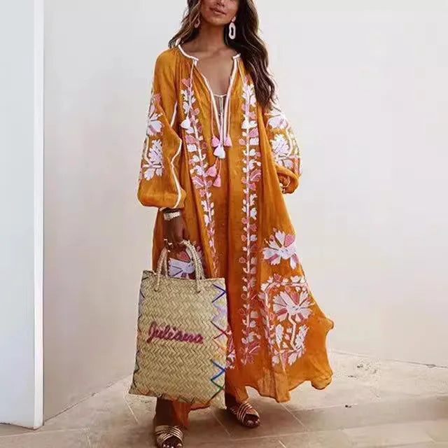 Women Maxi Dress Boho Print Cotton | Elegant Lady-4