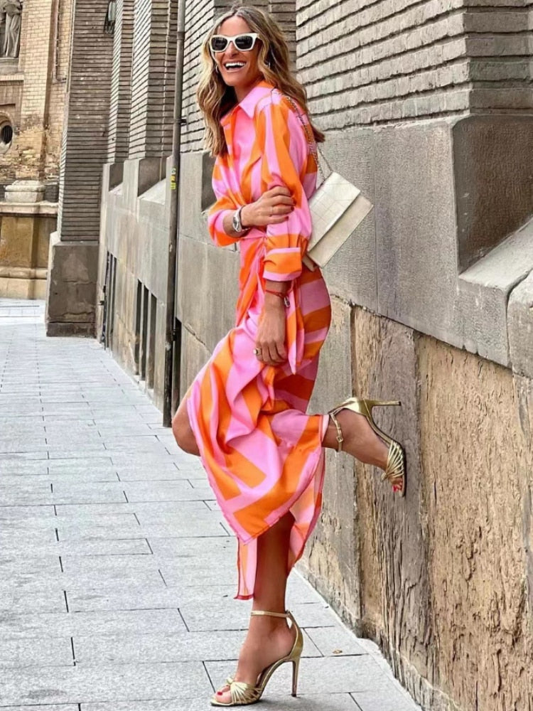 Women Chic Summer Dress Orange Pink | Tanya