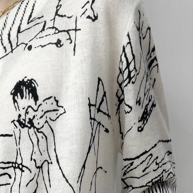 Abstract Print Button Cardigan | Hermina