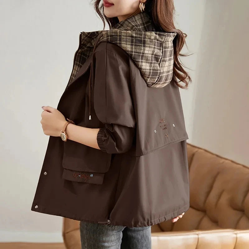 Women Oversized Plaid Hooded Jacket | Galina