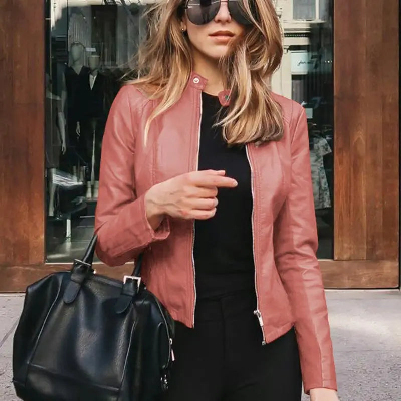 Women Classic Zip-Up Faux Leather Jacket | Kali