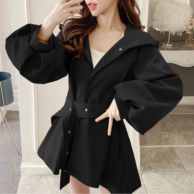 Women Belted Puff Sleeve Trench Coat | Grace
