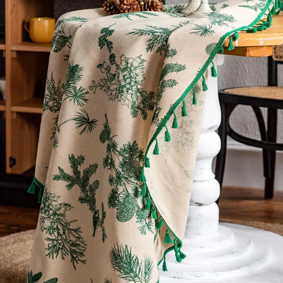 Round Tablecloth Forest Green Cotton | Elegant Design 4