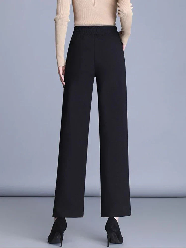 Women Wide Leg Pants Black Polyester | Sophia-3