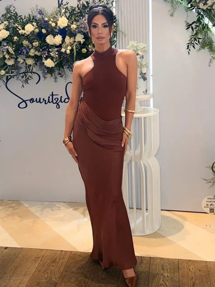 Women High-Neck Drape Maxi Dress | Liana