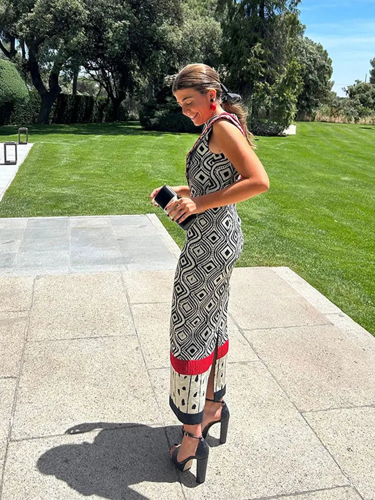 Women Geometric Pattern Sleeveless Maxi Dress | Isolde