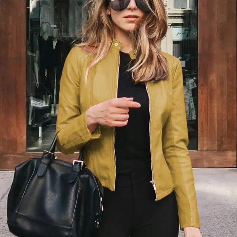 Women Classic Zip-Up Faux Leather Jacket | Kali
