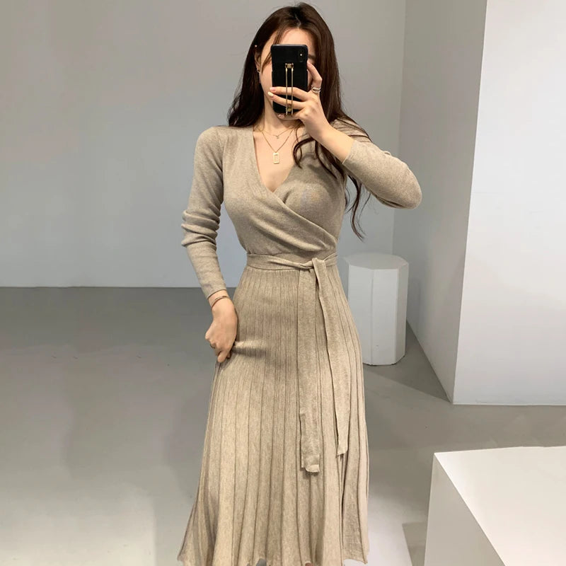 Women Wrap Knit Dress | Evadne