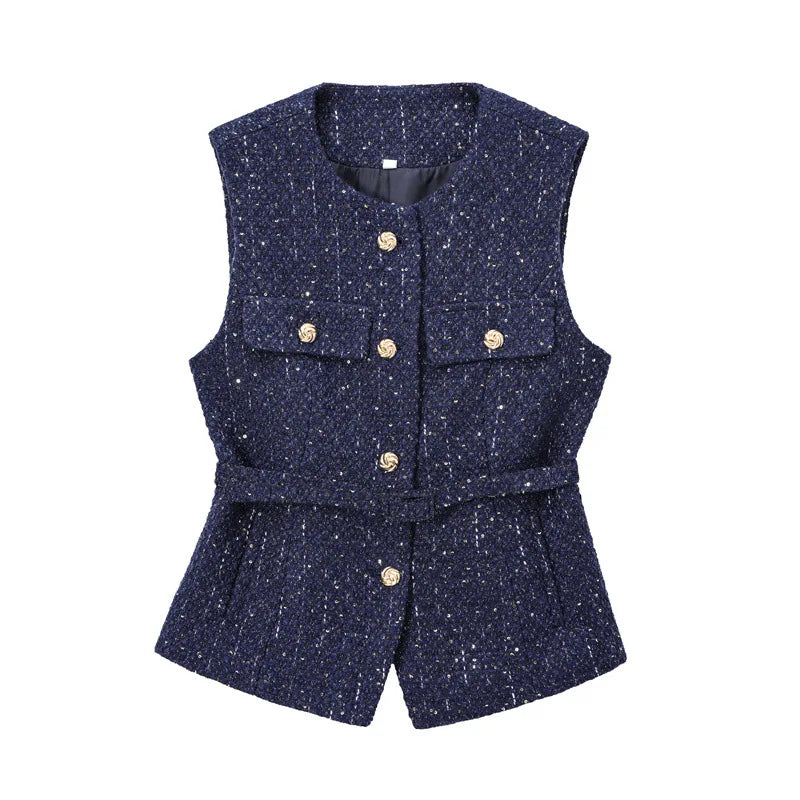Women Vest Beige Cotton | Elegant Socialite-1