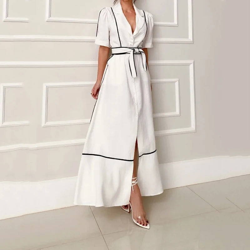 Women Elegant Belted Shirt Dress | Lavada