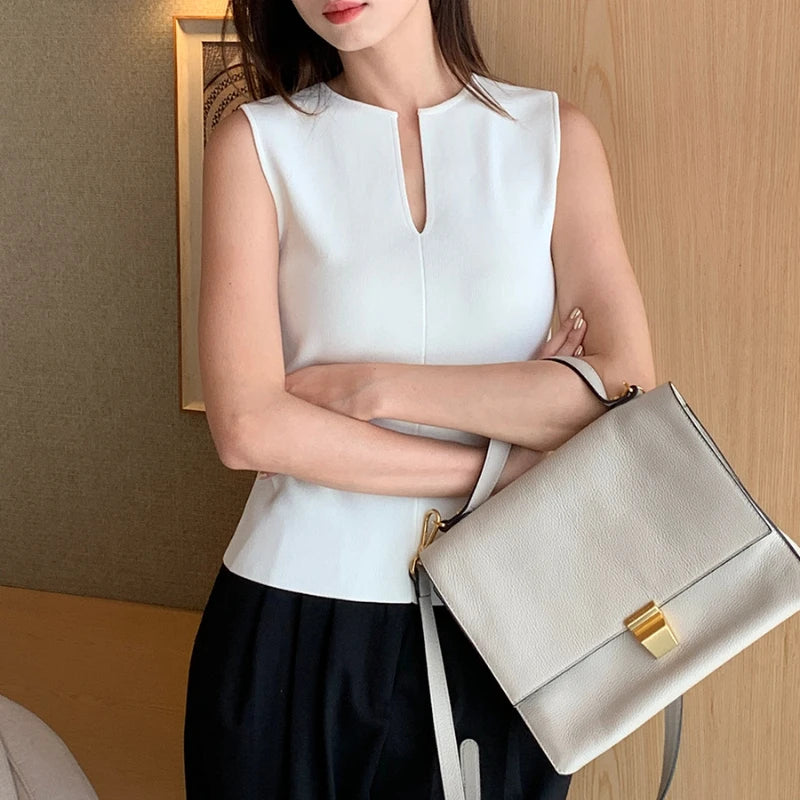 Women Sleeveless Split Neck Top | Madge