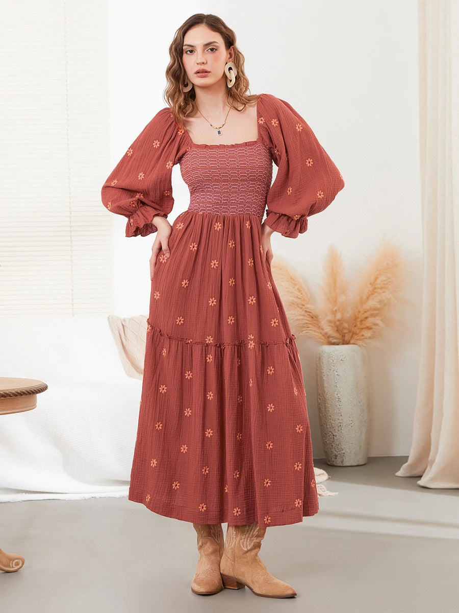 Women Off-Shoulder Smocked Maxi Dress | Kaira