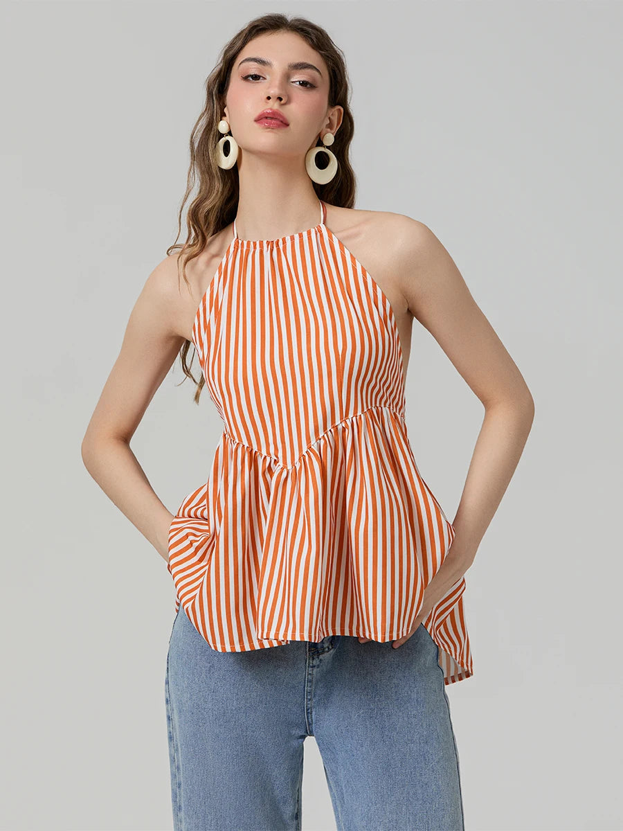 Women Striped Halter Peplum Top | Esmeralda