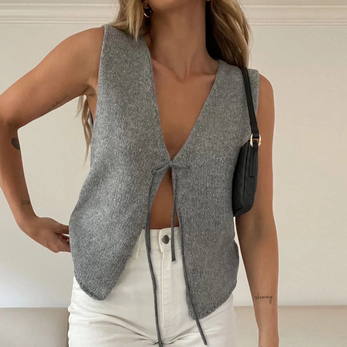 Women Open Tie Knit Vest Top | Clarinda