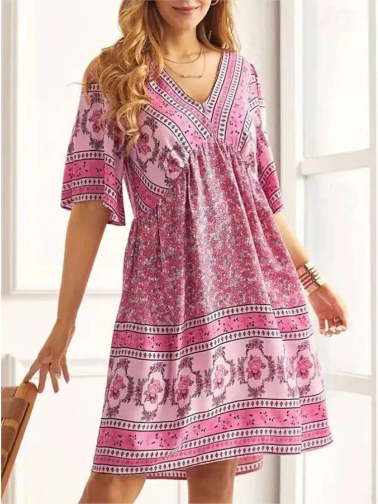 Women Floral V-Neck Babydoll Mini Dress | Rosalyn