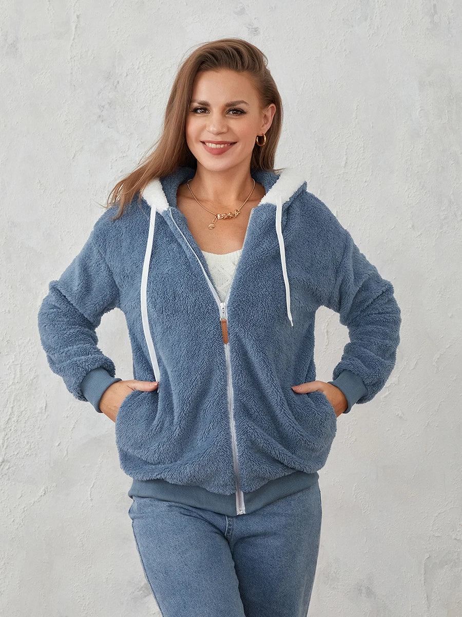Women Cozy Sherpa Zip-Up Hoodie | Gianna