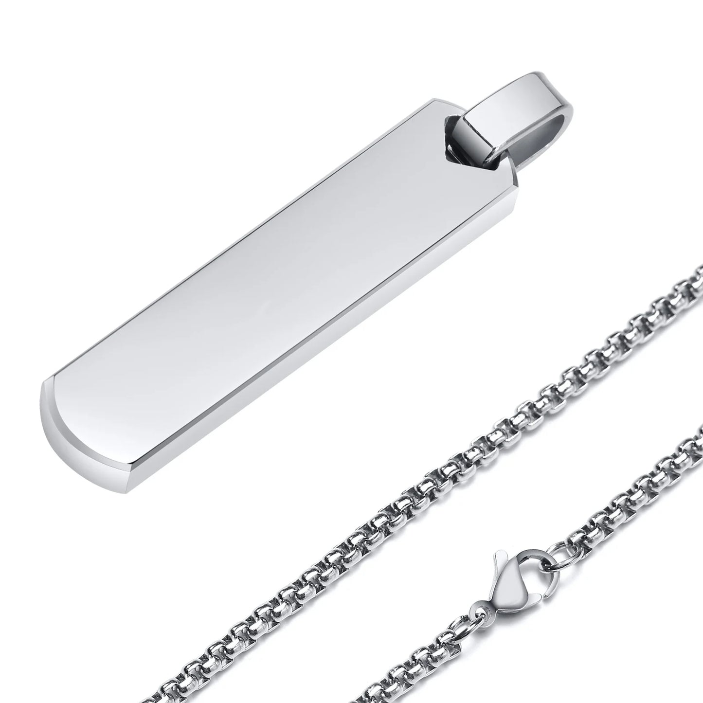 Variant image for Men's Necklace Silver Stainless Steel | Classic Initial Bar Pendant-2