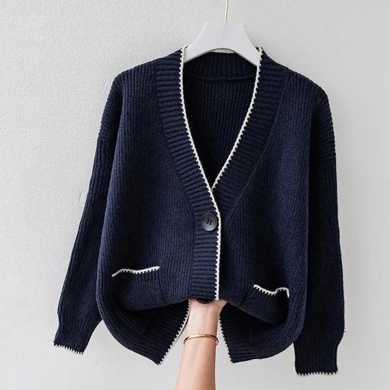 Women Cozy Contrast-Trim Knit Cardigan | Allana