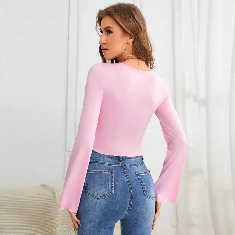 Women Elegant Ruched V-Hem Top | Evora