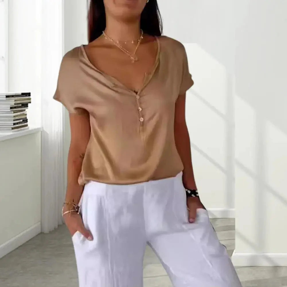 Women V-Neck Buttoned Top | Layla