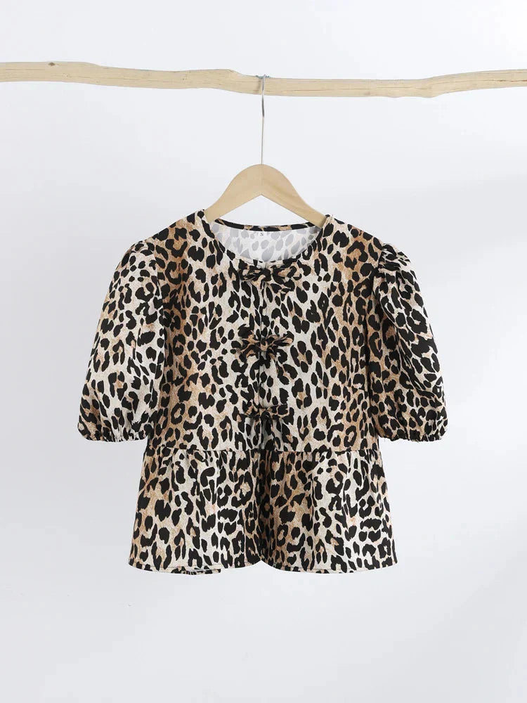 Women Leopard Print Puff Sleeve Top | Chloe