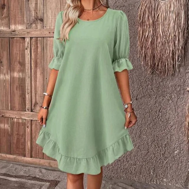 Variant image for Women Midi Dress Solid Color Cotton Plus Size | Juvy-13