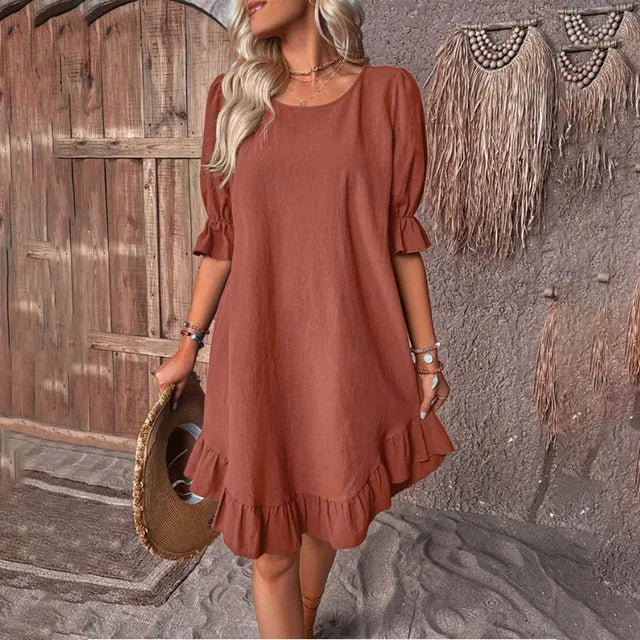 Women Midi Dress Solid Color Cotton Plus Size | Juvy-2