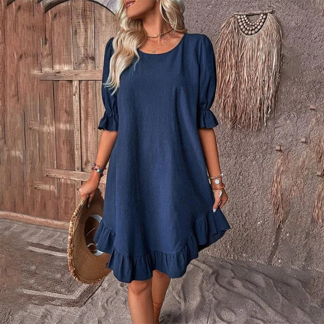 Variant image for Women Midi Dress Solid Color Cotton Plus Size | Juvy-25