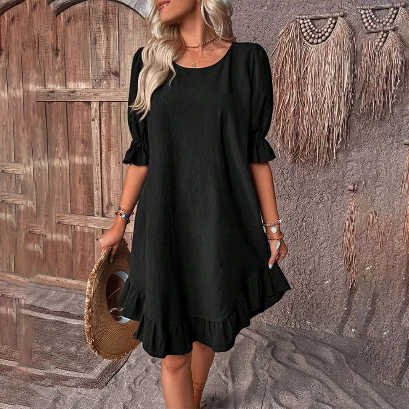 Variant image for Women Midi Dress Solid Color Cotton Plus Size | Juvy-37
