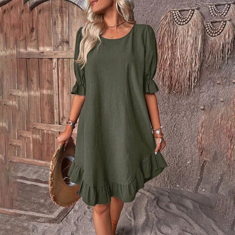 Variant image for Women Midi Dress Solid Color Cotton Plus Size | Juvy-31